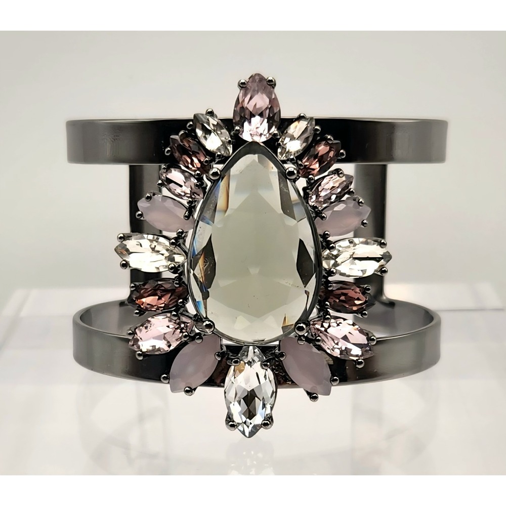 Juicy Couture Cuff Bracelet Gunmetal Pink Crystal Rhinestone